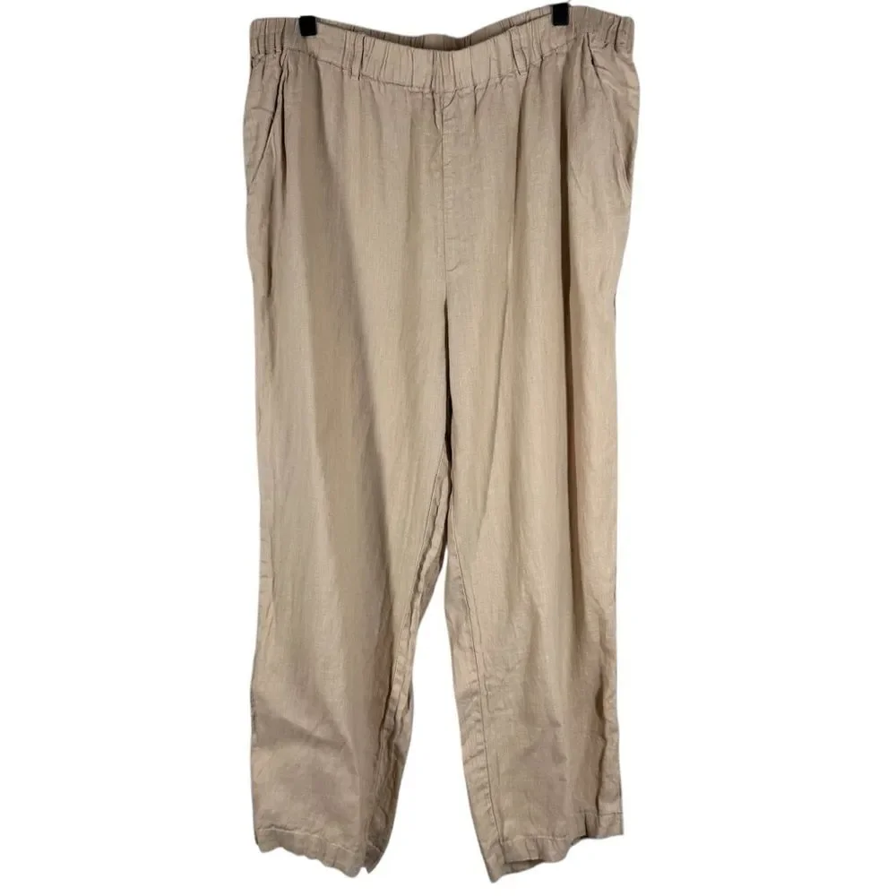 Quince 100% European Linen Pull On Wide Leg Pants Flax Pockets Women’s XL